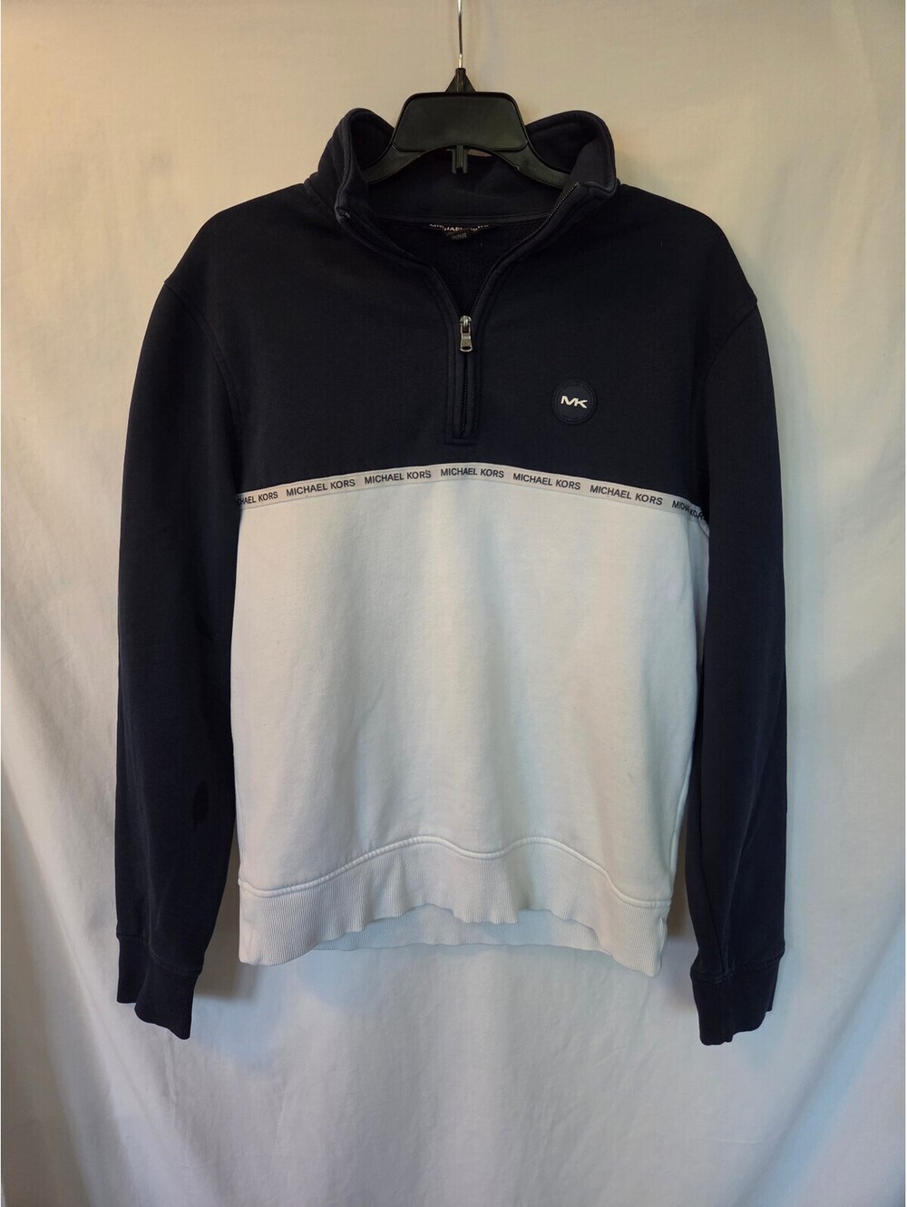 Michael Kors Men's Half-Zip Pullover Sweatshirt Navy and White Medium